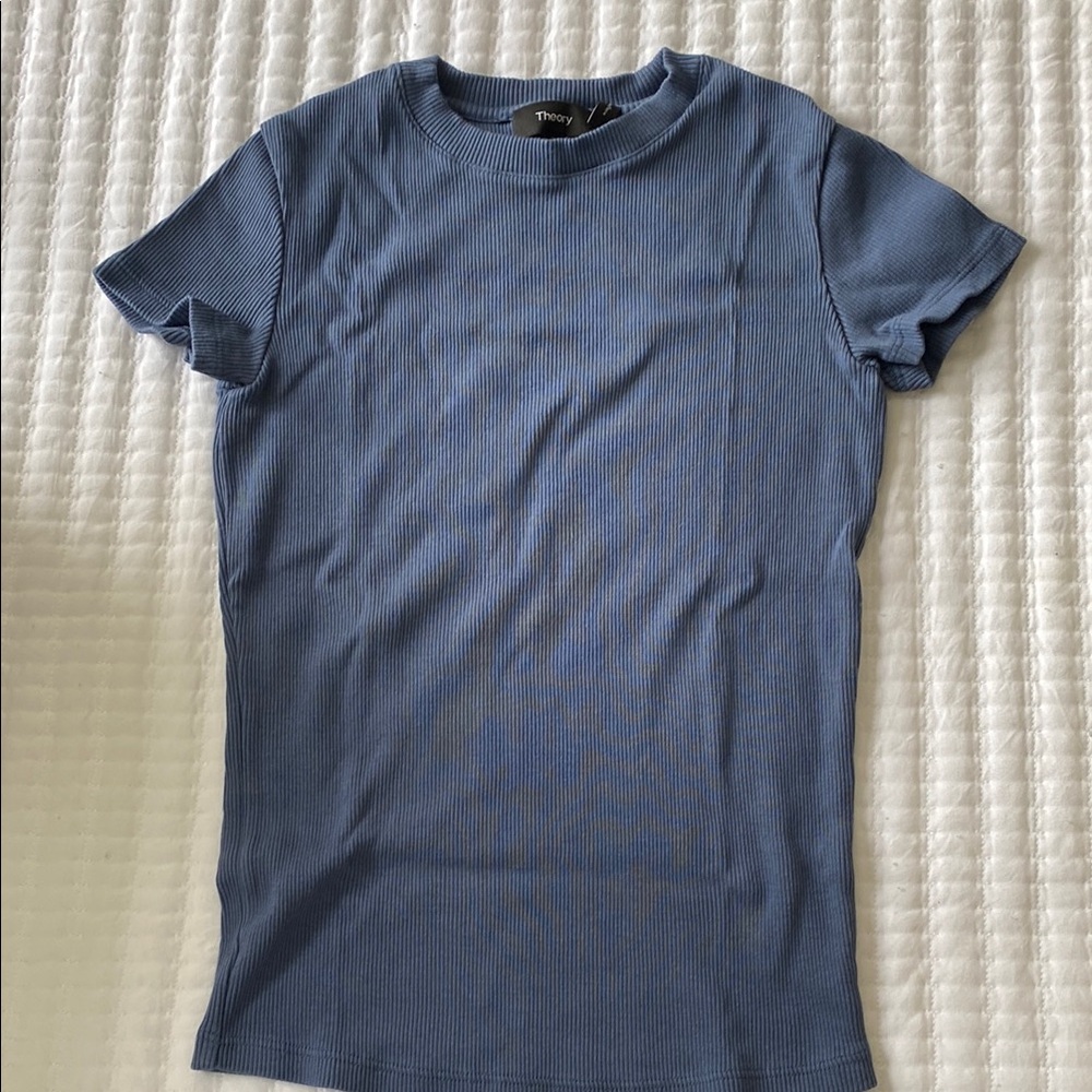 Theory Blue Ribbed Short Sleeve T-Shirt